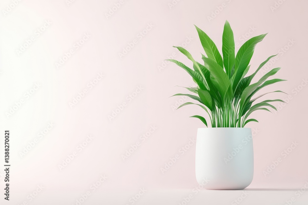 Minimalist plant in a white pot against a soft pink background Minimalist plant in a white pot against a soft pink background
