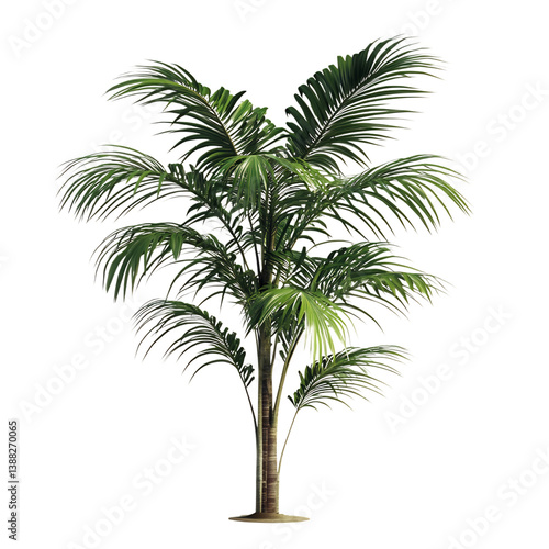 3D Indoor Palm Tree with Long Graceful Leaves Isolated on Transparent Background