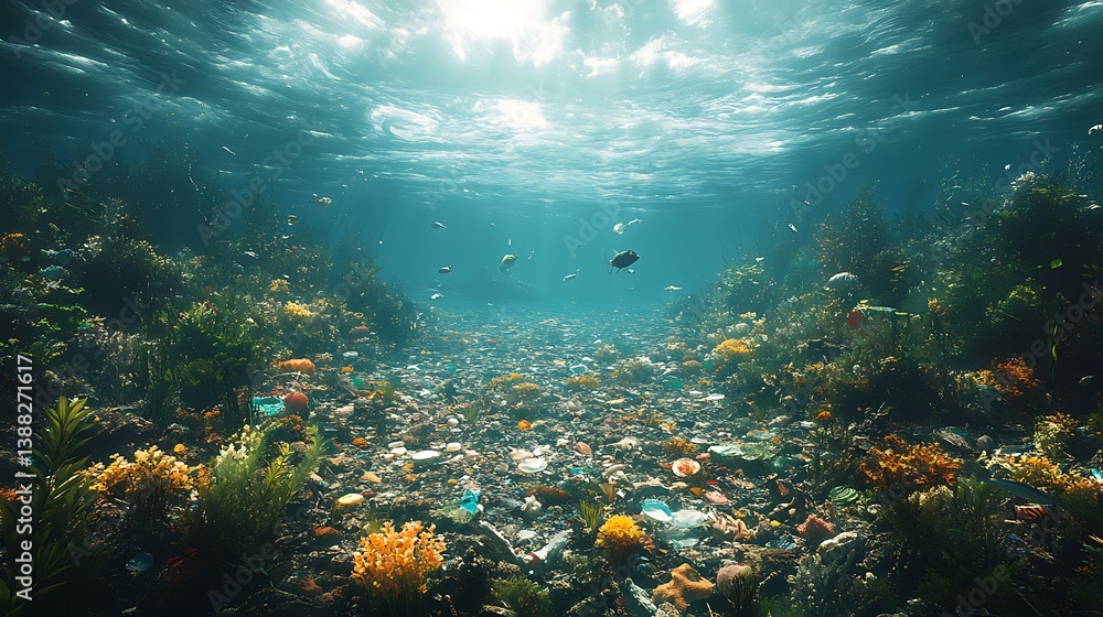 Fototapeta premium Ocean plastic pollution crisis underwater garbage accumulation photo