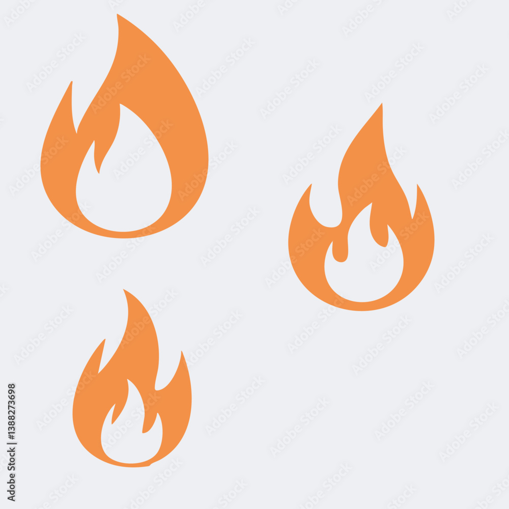 Set of simple orange fire icons ideal for heat energy safety warning signs gaming apps and graphic designs with a clean modern style Set of simple orange fire icons ideal for heat energy safety warning signs gaming apps and graphic designs with a clean modern style