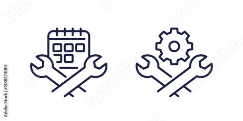 maintenance schedule line icons with calendar, wrenches and gear