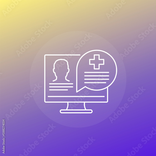 medical history icon, patient file in computer, line vector