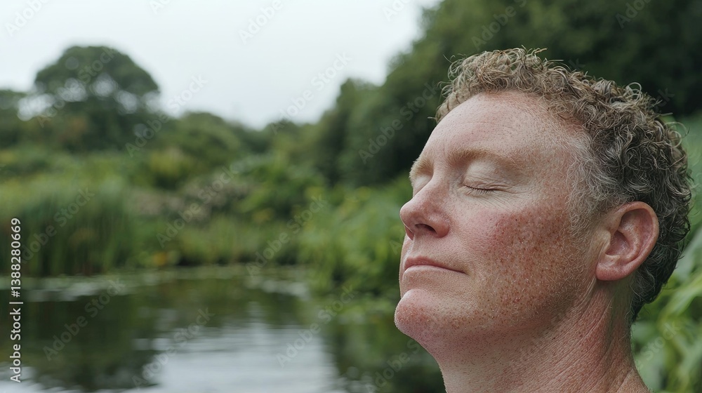 Peaceful contemplation by a serene waterside Peaceful contemplation by a serene waterside