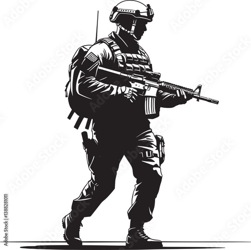 Soldier With Rifle Vector Illustration