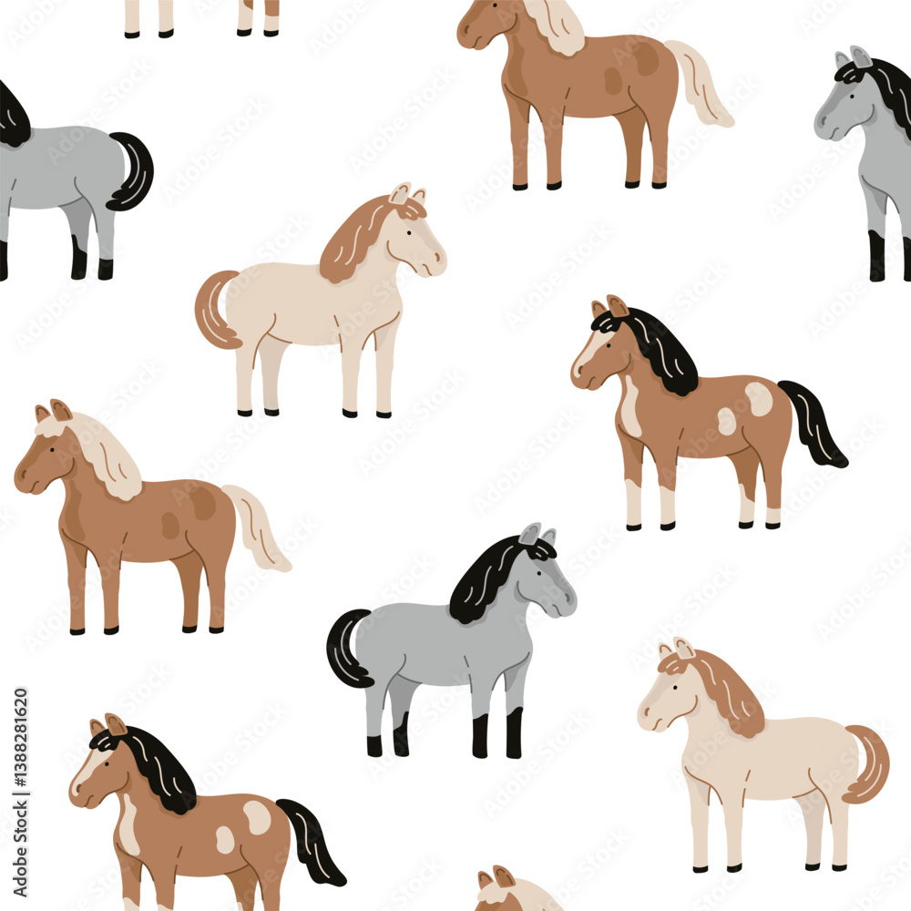 Obraz premium Seamless pattern with horses. Flat vector illustration isolated on white background