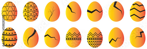 Broken eggs icon set isolated on black background. Broken Eggshell and cracked egg icon set in white color. Broken ester egg collection. Vector illustration.