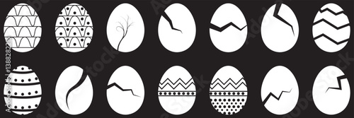 Easter egg icon, cartoon colorful set isolated on white background. Spring cute decor element, holiday eggs hunt. Vector illustration
