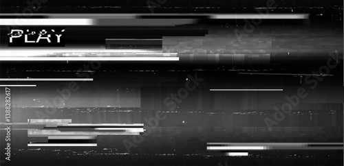 Glitch play retro  static. Black - White pixel noise background