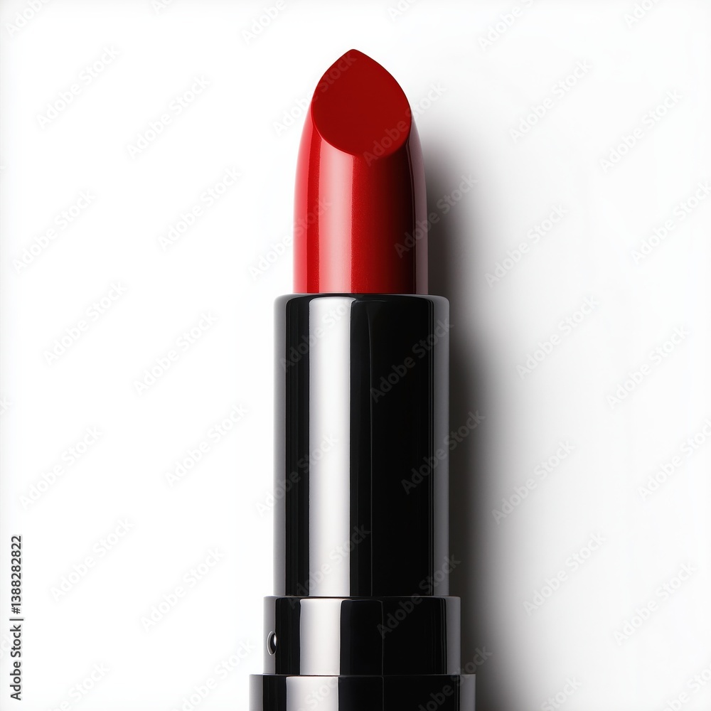 Vibrant red lipstick poised elegantly on a minimalist white background showcasing beauty and luxury Vibrant red lipstick poised elegantly on a minimalist white background showcasing beauty and luxury