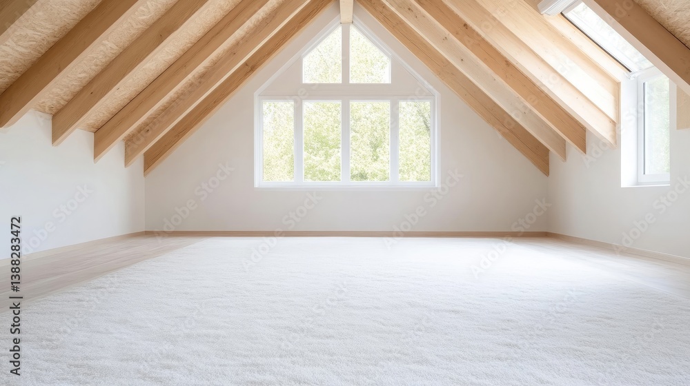 Fototapeta premium Bright, airy attic room with natural wood beams
