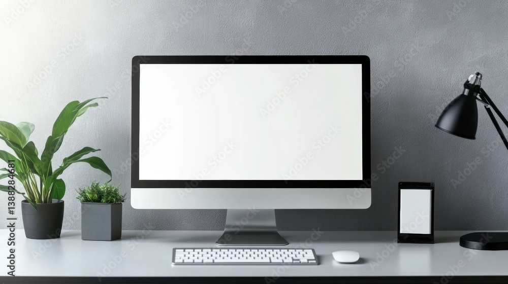 Sleek desktop monitor with bright screen on minimalistic workspace showcasing professional design and tidy organization for productivity