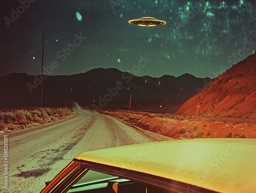 photography with Super 8 camera, seen from a car on the Nevada road, United States at night, a non-international night where a luminous UFO