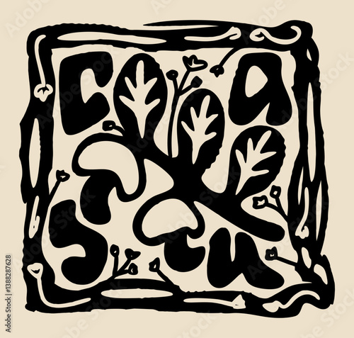 Cashew nuts in woodcut style. Brazilian northeast cordel. Vector decorative illustration