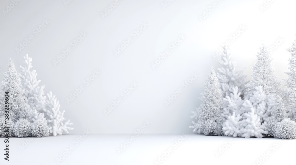 Fototapeta premium Snowy winter scene, minimalist, neutral, elegant, and serene