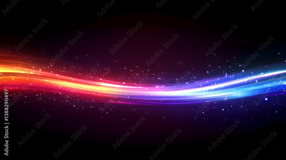 Obraz premium A high-resolution wallpaper featuring a glowing neon wave pattern, set against a dark background with subtle gradients of purple and blue