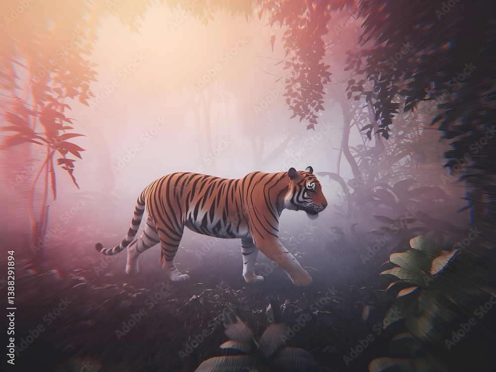 Fototapeta premium Lone Tiger in Untamed Wilderness with Magical Sun Rays