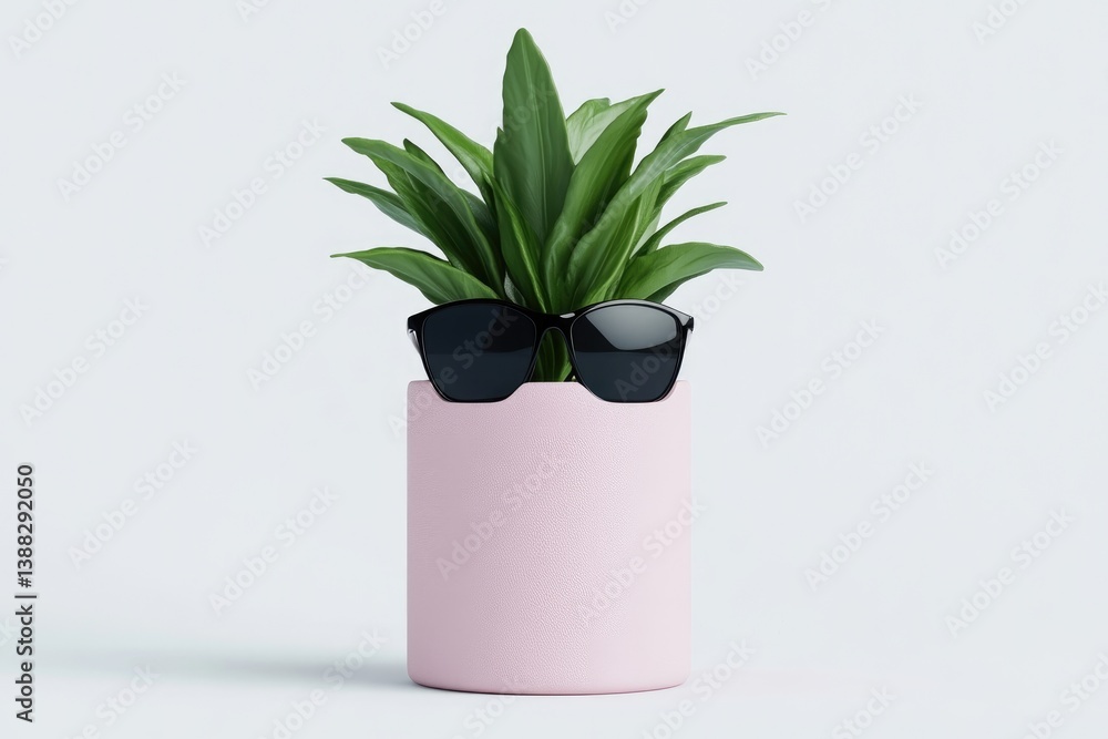 Fototapeta premium Stylish plant in a pastel pot, wearing sunglasses