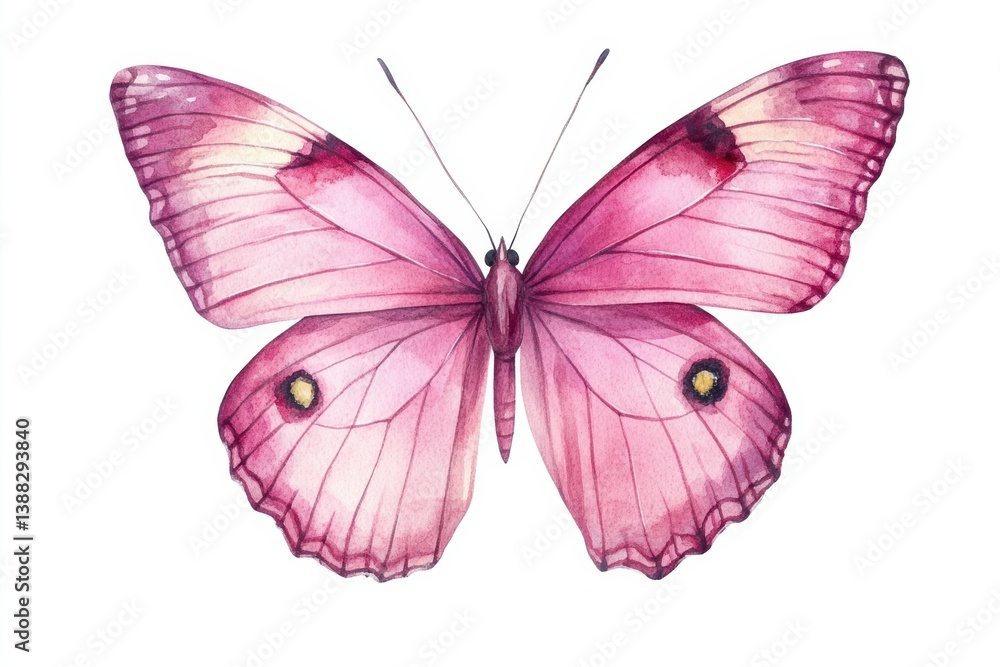 Obraz premium Beautiful pink butterfly watercolor art design isolated on a white background for decoration