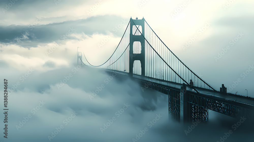 Obraz premium Bridge disappearing into fog. Unseen Vanishing. Illustration