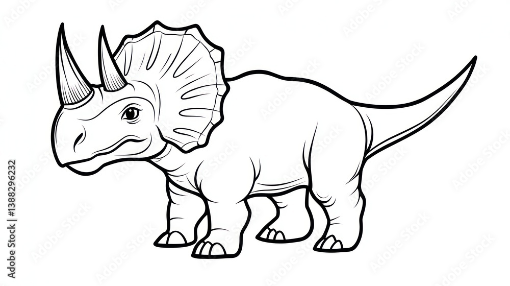 Black and white illustration of a Triceratops. Possible coloring book image Black and white illustration of a Triceratops. Possible coloring book image