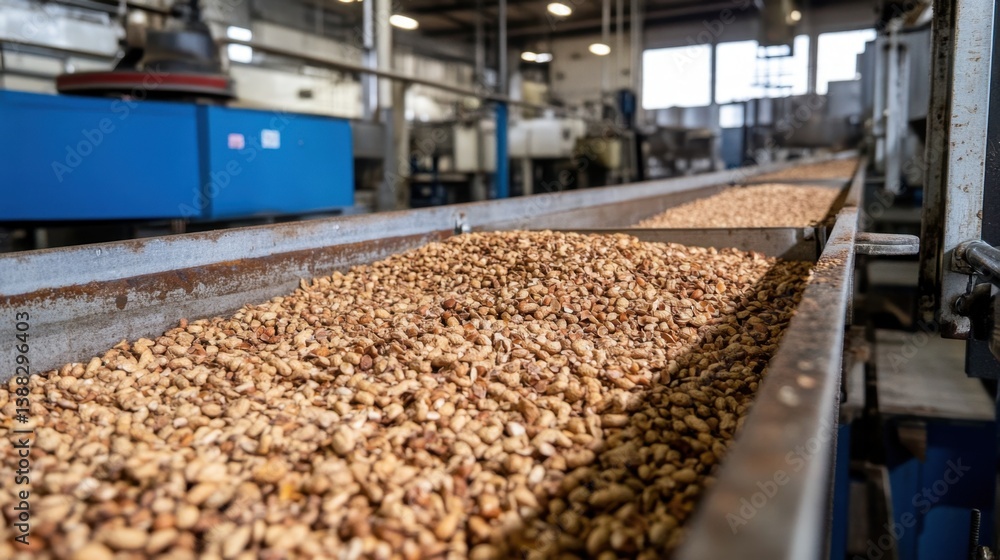 Stainless steel production zone showing peanut sorting and shelling equipment. Stainless steel production zone showing peanut sorting and shelling equipment.