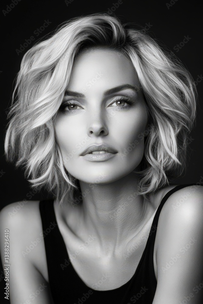 Fototapeta premium Fashion model portrait in black and white studio setting close-up view elegant concept