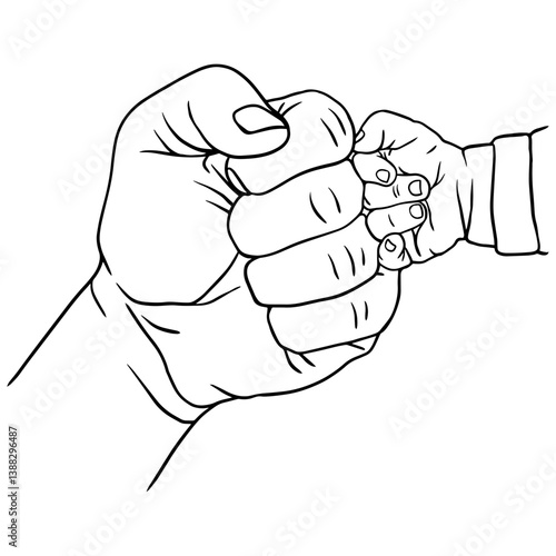 Father and Baby Fist Bump Line Art. Symbol of Love and Connection