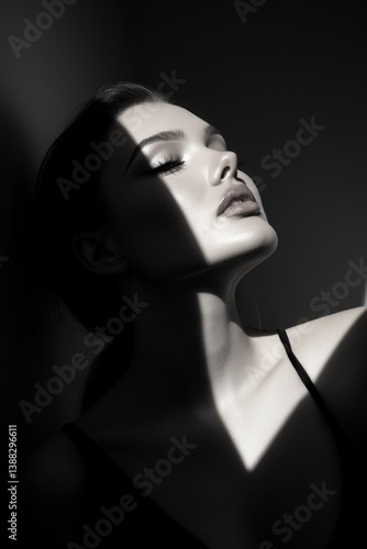 Fashion model in black and white photography studio setting artistic expression dramatic lighting