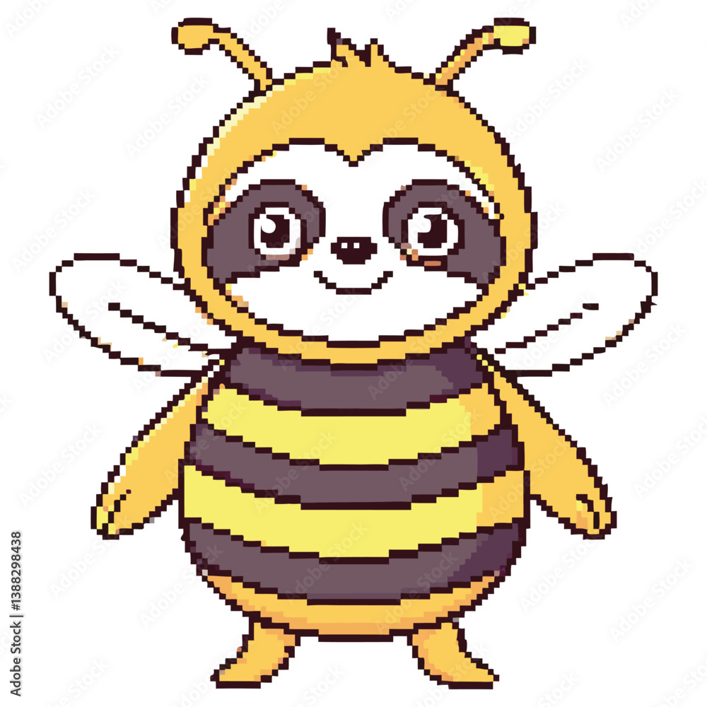 Obraz premium Pixel Art Sloth in Bee Costume Smiling on Transparent Background, Mascot Cartoon