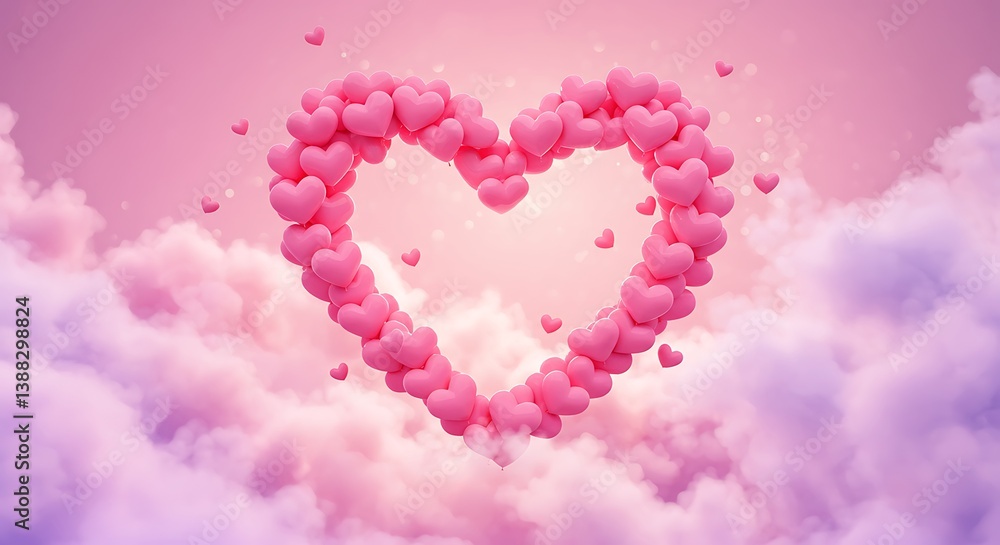 Pink Heart Cloud: 3D Rendered Love AI Generated Pink Heart Cloud: 3D Rendered Love AI Generated