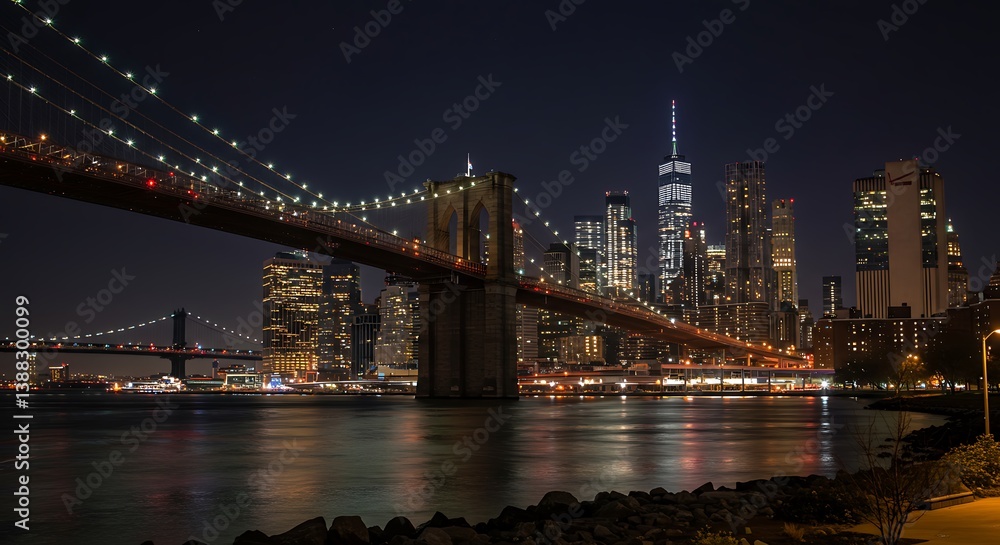 Fototapeta premium Nightfall Embrace: Brooklyn Bridge's Illuminated Majesty AI Generated