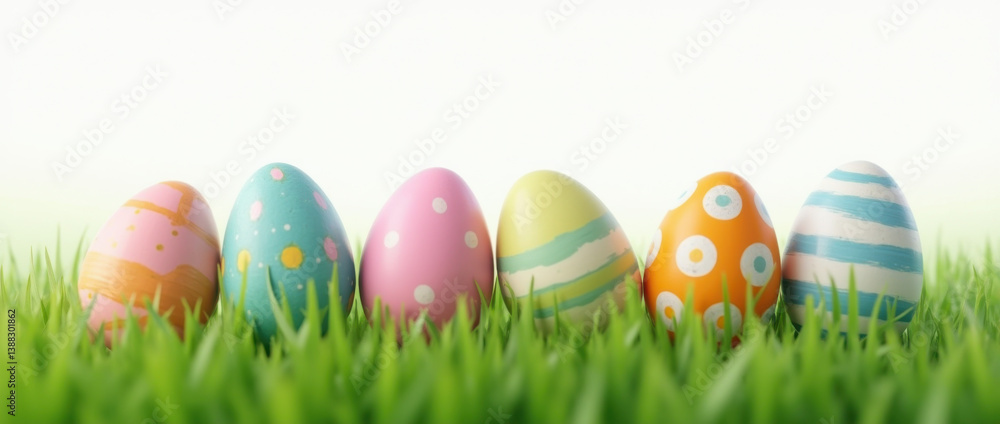 Close-up of colorful Easter eggs on fresh lawn with soft empty background. Natural composition for seasonal design, celebration greeting, or holiday template. Close-up of colorful Easter eggs on fresh lawn with soft empty background. Natural composition for seasonal design, celebration greeting, or holiday template.