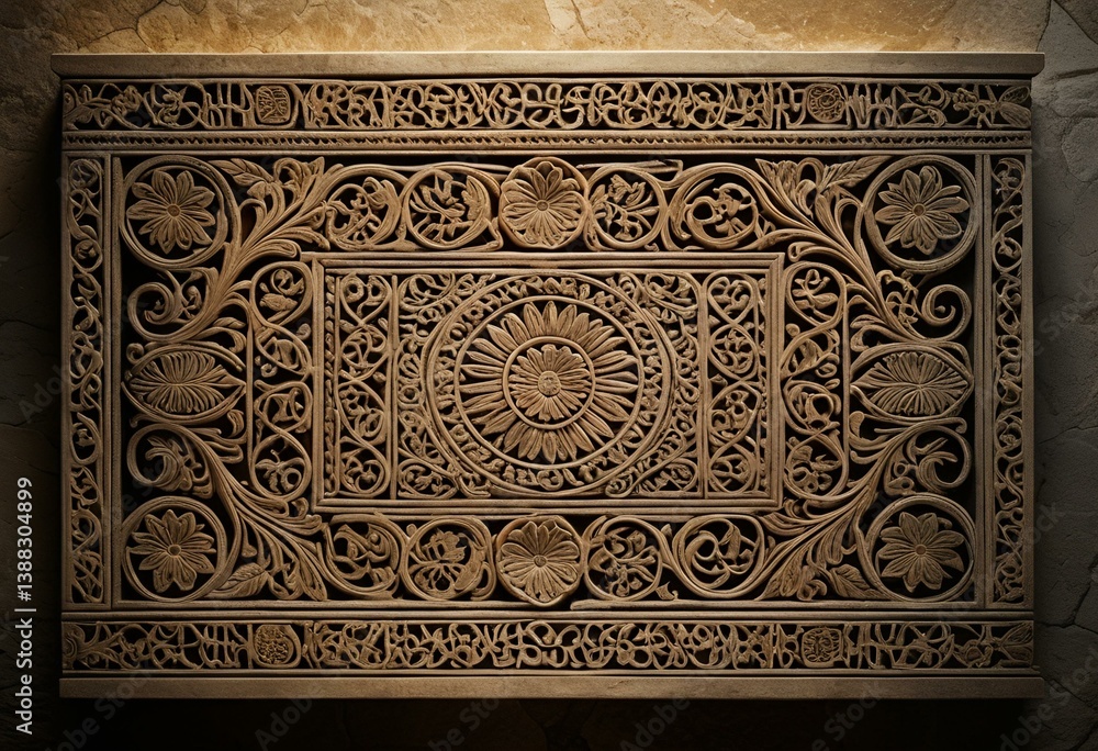 A decorative panel with a circular design on it. A decorative panel with a circular design on it.