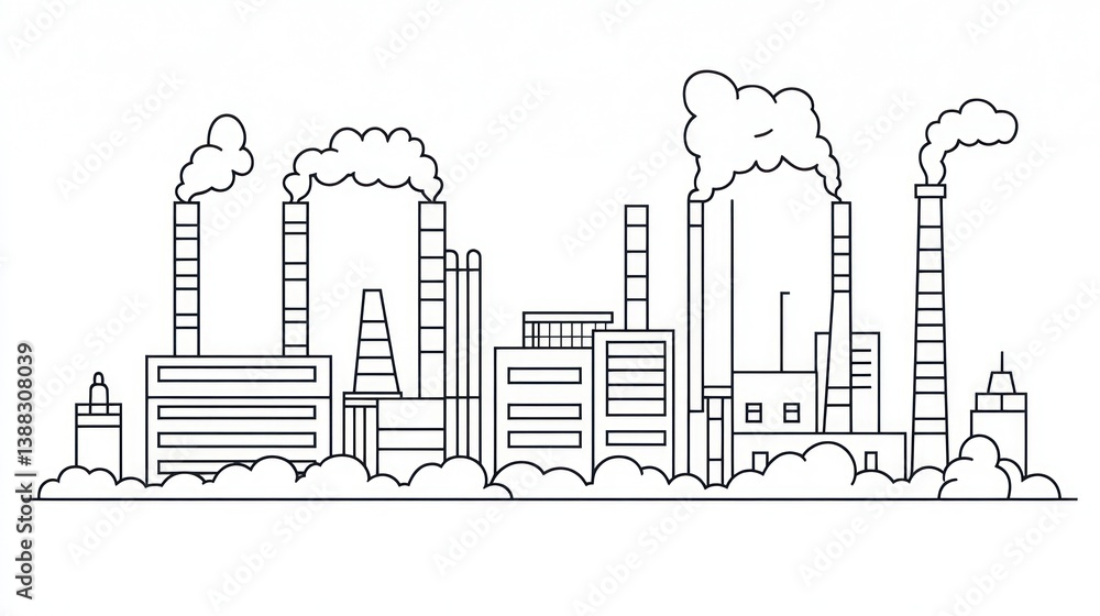 Obraz premium Industrial Landscape Outline of Factory Buildings and Smoke Stacks