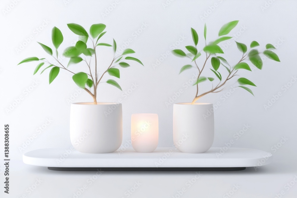 Minimalist plant display with candle Minimalist plant display with candle