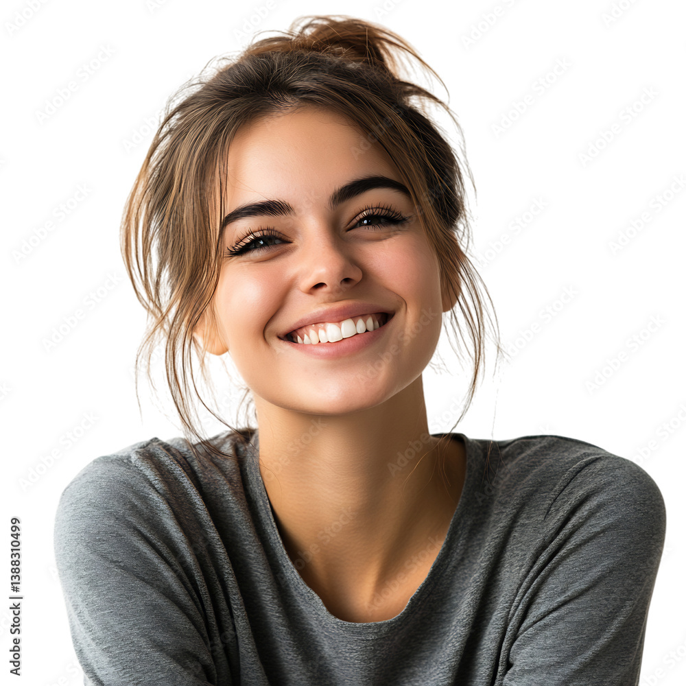 A Woman Smiling and Looking at the Camera Isolated on Transparent Background A Woman Smiling and Looking at the Camera Isolated on Transparent Background