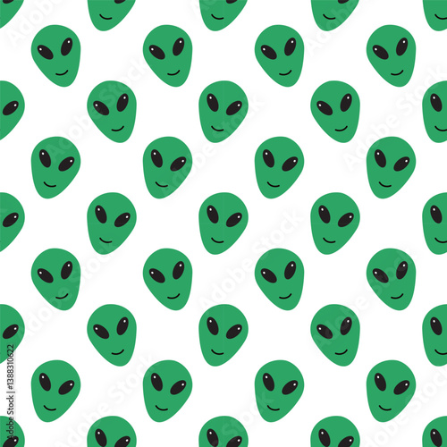 seamless pattern with green aliens on a white background