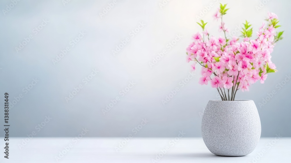 Pink Flowers in Stone Vase Minimalist Soft Lighting Wide Angle Shot Textured Surface Peaceful Display Soft Grey Tones Ideal for Spring Decor Pink Flowers in Stone Vase Minimalist Soft Lighting Wide Angle Shot Textured Surface Peaceful Display Soft Grey Tones Ideal for Spring Decor