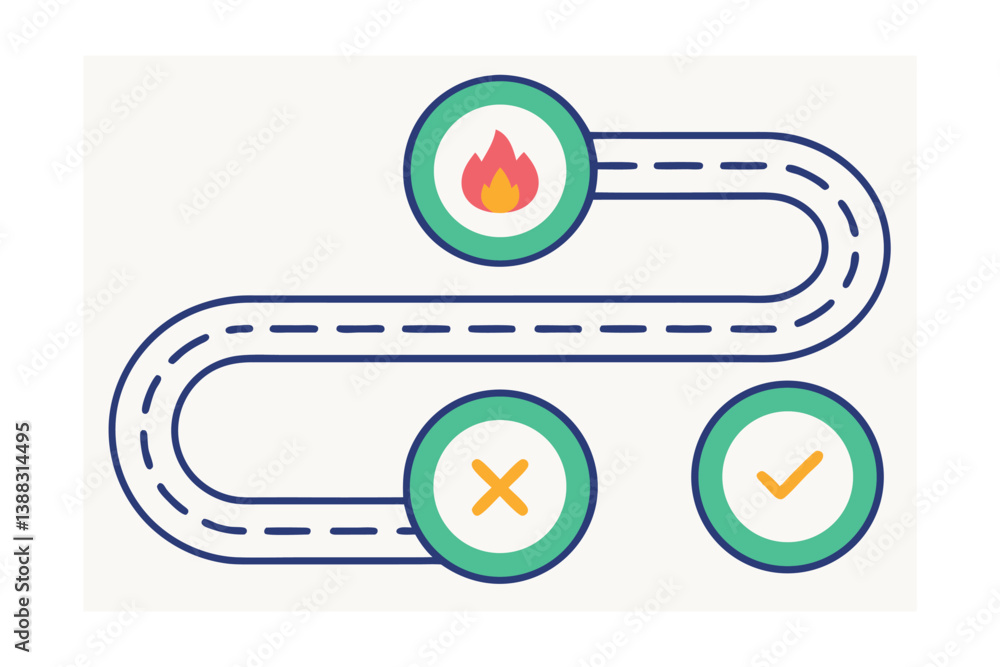 Road To Success Concept Illustration With Flame Checkmark And Cross Marks Road To Success Concept Illustration With Flame Checkmark And Cross Marks