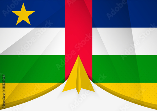 Central African Republic Flag with Abstract Paper Airplane Design, National Flag in a geometric folded paper style.