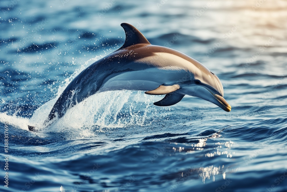 Fototapeta premium In the ocean, a Pacific white-sided dolphin moves with sleek and graceful elegance, fitting a marine theme