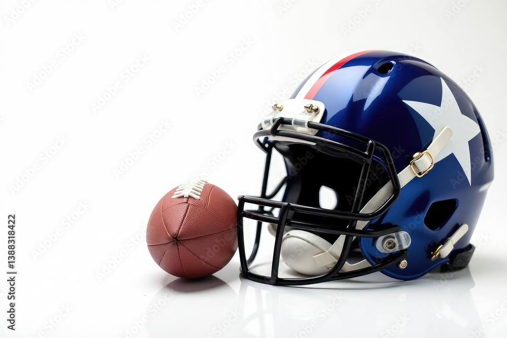Naklejka premium American football helmet and ball, white background, practice, loss, football