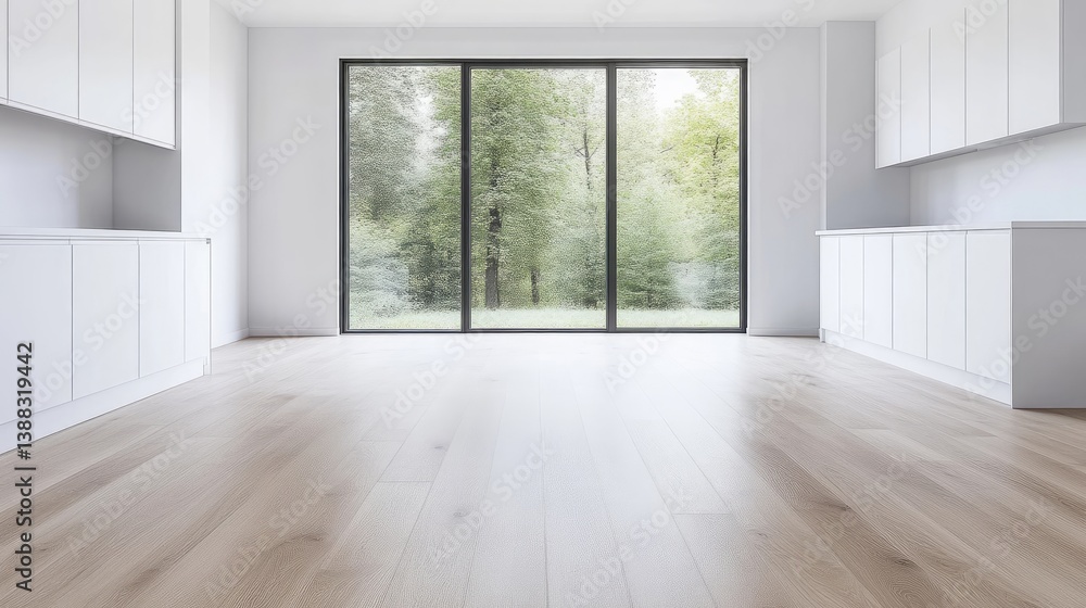 Obraz premium Empty modern kitchen with a view