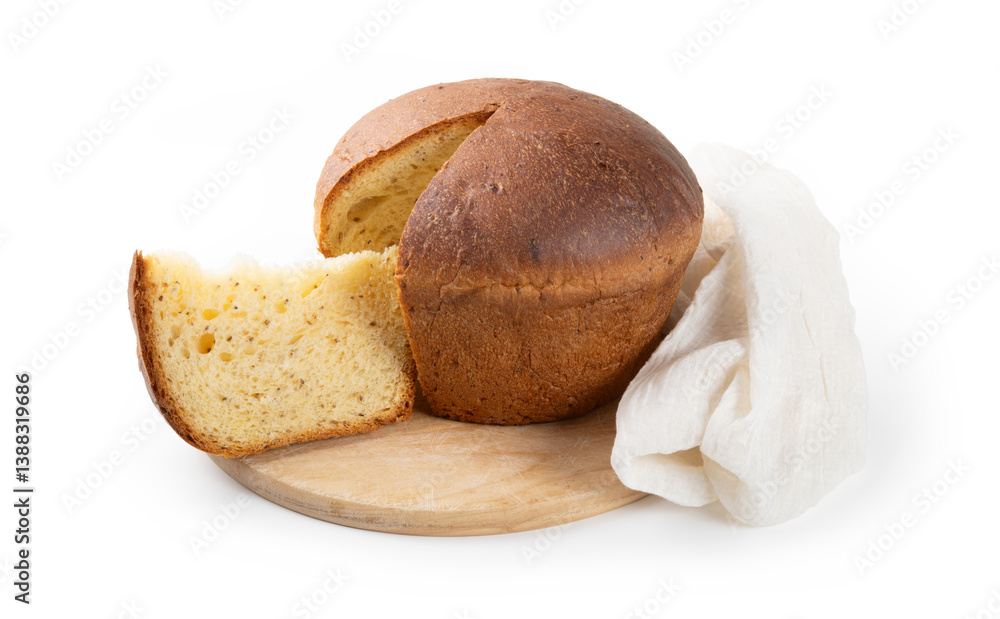 Cheesecake, Pizza di Pasqua. Traditional Italian baked product with eggs and various cheeses isolated on white background.