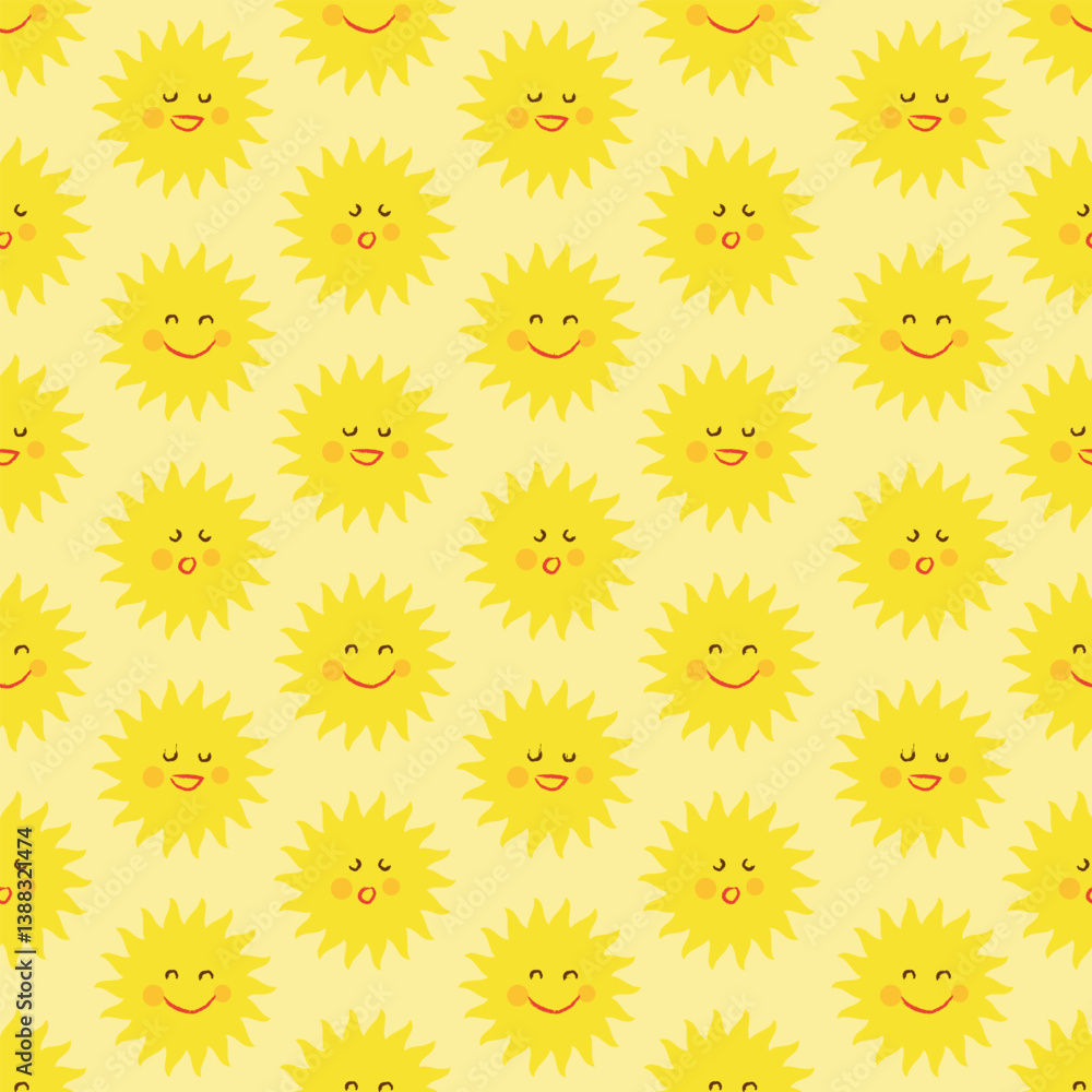 Yellow smiling sun seamless pattern illustration Yellow smiling sun seamless pattern illustration