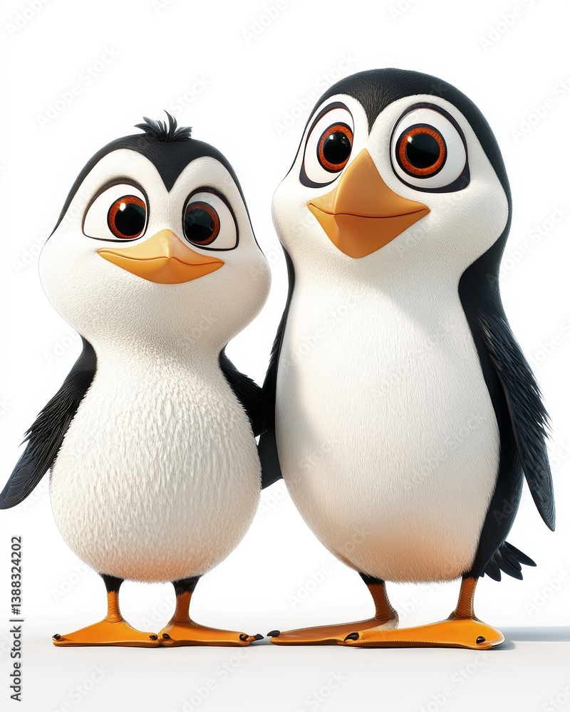 Fototapeta premium A whimsical portrayal of puffins in soft pastel hues, capturing their gentle nature