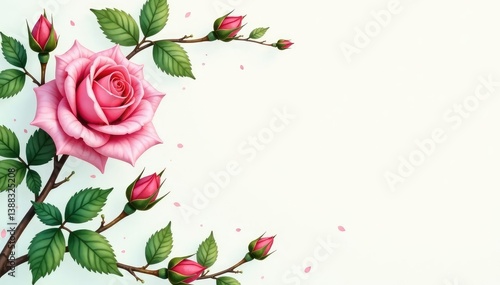 Delicate watercolor rosebuds, climbing vines, green leaves, shabby chic, floral wallpaper, pattern