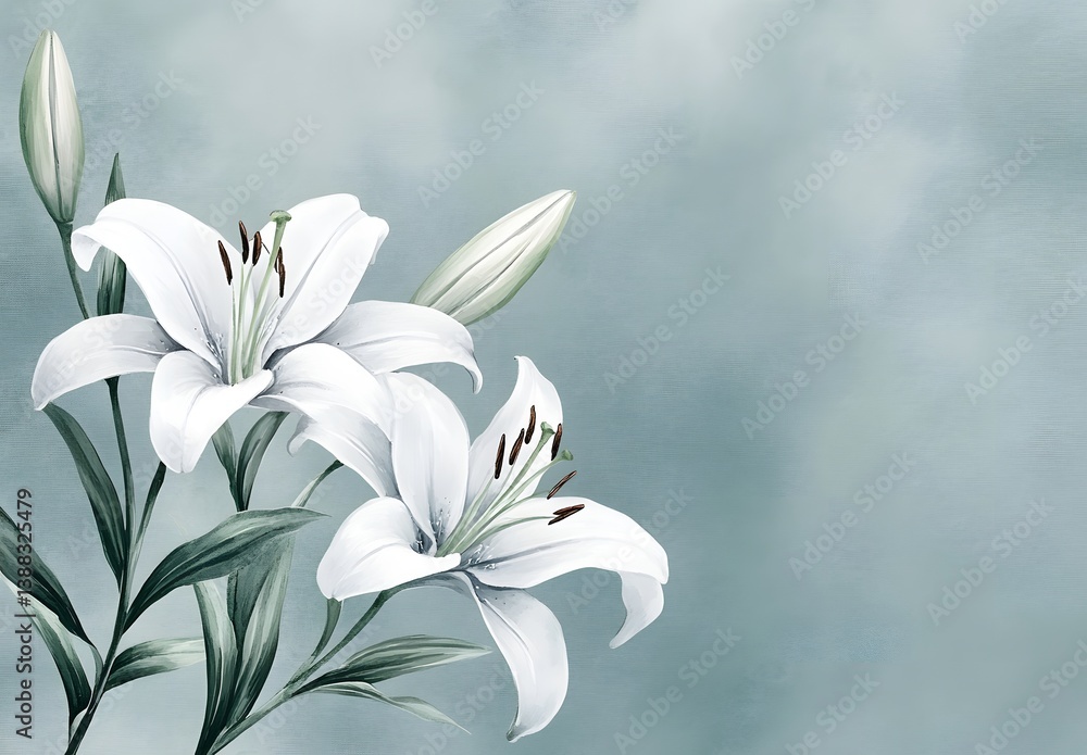 Fototapeta premium Delicate white lilies on a soft backdrop
