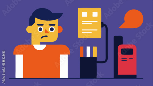 Filling Up the Tank A worried driver at a gas station staring at a pump with rapidly increasing prices while looking at a receipt in the other hand that shows a tight monthly