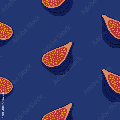 Seamless pattern with fig fruit. Blue vector pattern or fruit background for decoration, notebook covers, wallpapers.